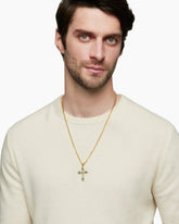 Gothic Cross Pendant in 18K Yellow Gold with Diamonds and Emeralds, 36.5mm